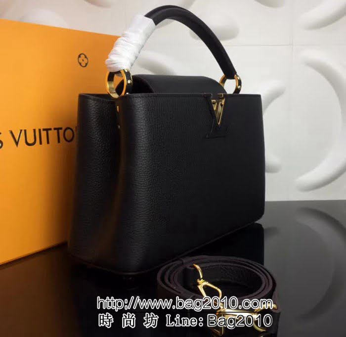 路易威登LV頂級原單 M48864黑色經典Capucines中號牛皮手提斜挎包 YDH1692